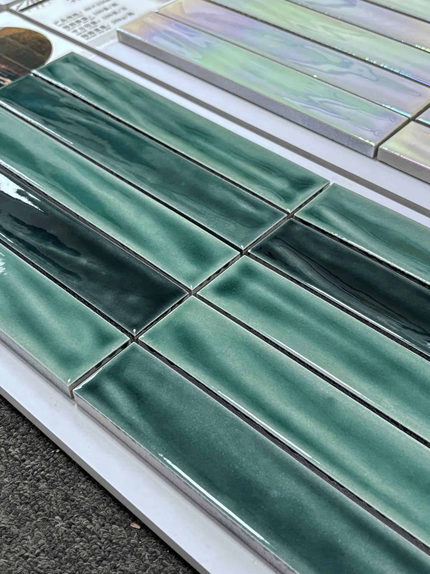 Handmade Kiln-fired Brick 40x250mm - Per Square Meter (100pcs) - Deep Green Marble Finish N42511