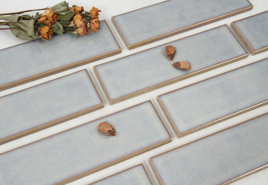 Ice Crack Kiln Change Ceramic Tiles 60x200mm - Per Square Meter - Soft Grey White Textured Finish - N-YB-62014