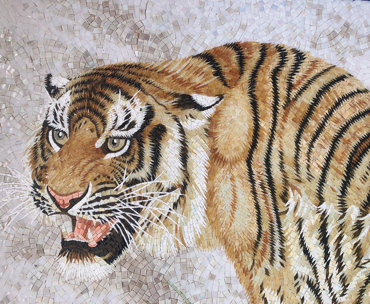 Hand-Cut Ice Jade Glass Tiger Mosaic Mural,Handmade Artistic Tile Wall Decor,Bespoke Wildlife Art for Home & Office,Premium Tiger Lover Gift - GR.Mosaic Decorative Pattern (View 3)