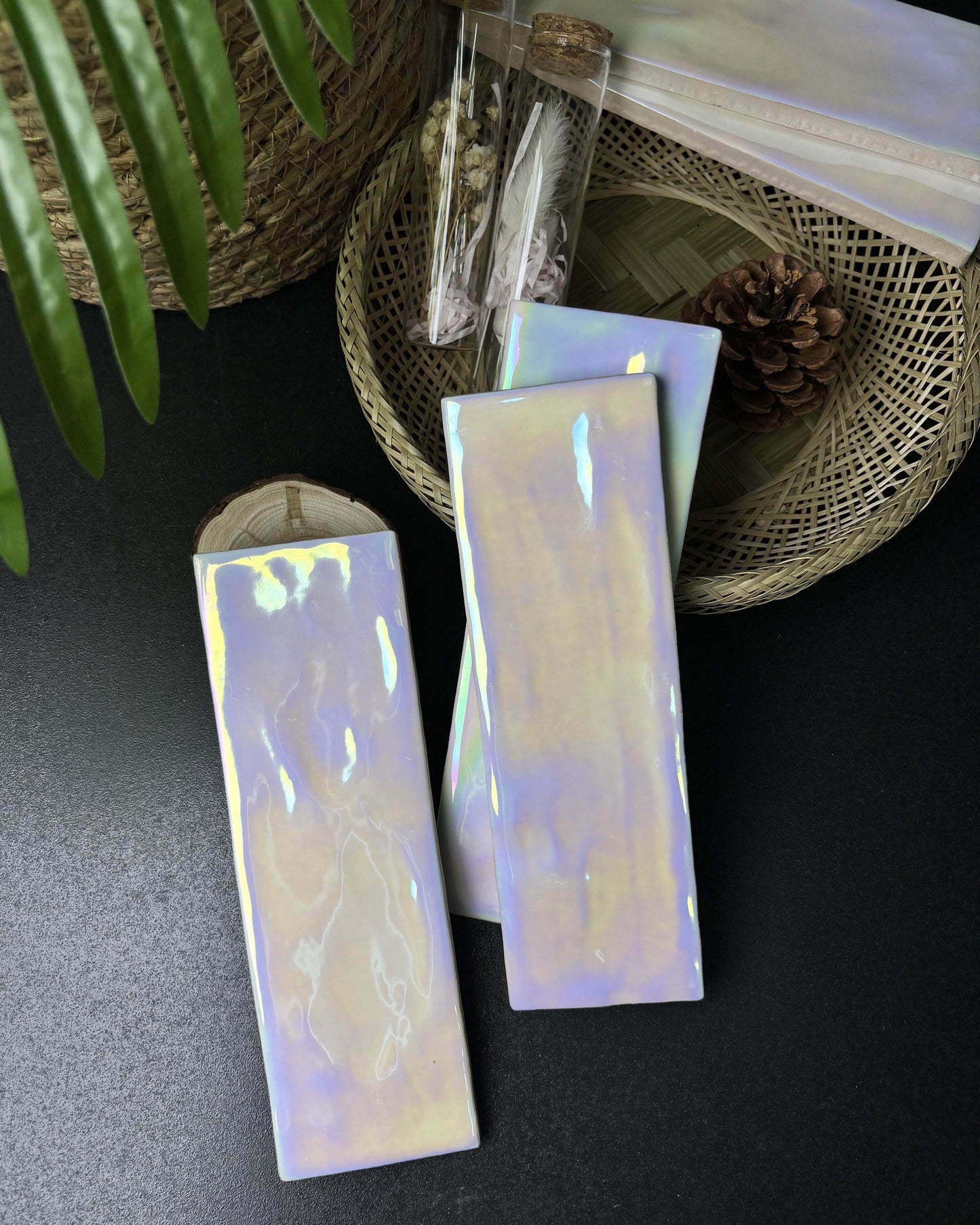 Iridescent Ceramic Tiles 65x200mm - Per Square Meter - Vibrant Rainbow Holographic Finish - NL6501HC