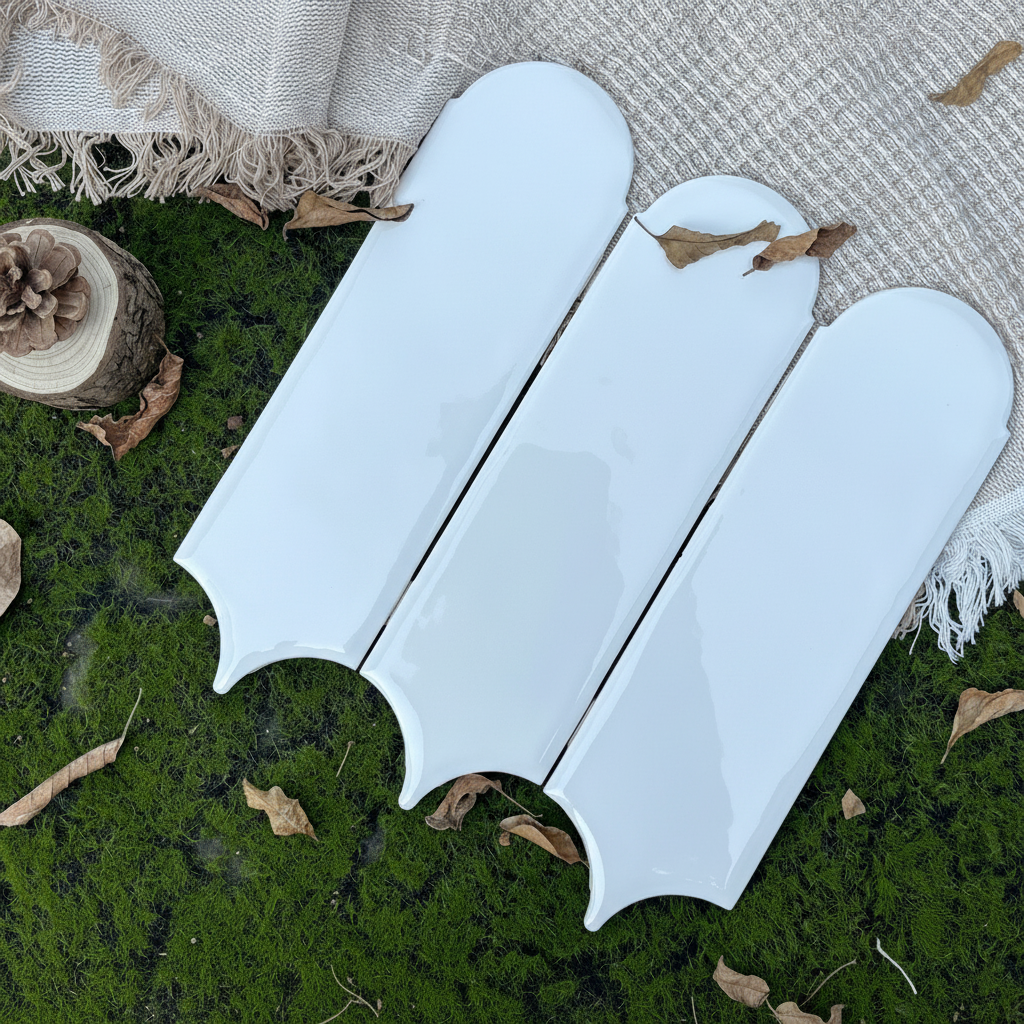Feather Ceramic Tiles 90x308mm - Per Square Meter - White Finish - YM930-01 - GR.Mosaic Decorative Pattern (View 1)