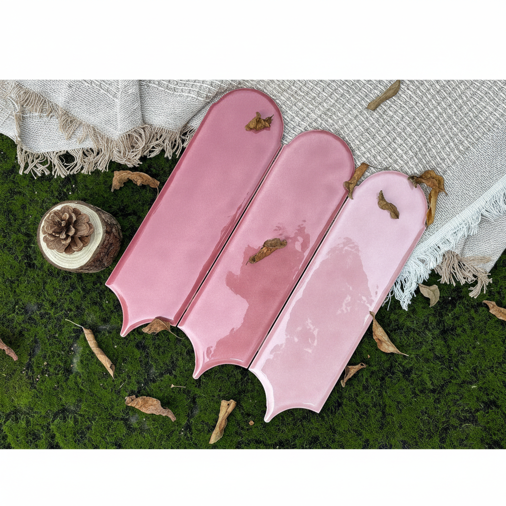 Feather Ceramic Tiles 90x308mm - Per Square Meter - Pink Finish - YM930-02 - GR.Mosaic Decorative Pattern (View 1)