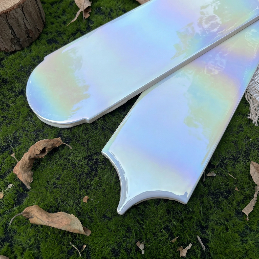 Feather Ceramic Tiles 90x308mm - Per Square Meter - Iridescent White Finish - GYM930-01 - GR.Mosaic Decorative Pattern (View 4)
