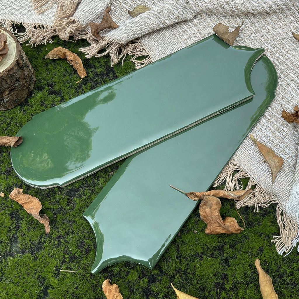 Feather Ceramic Tiles 90x308mm - Per Square Meter - Sage Green Finish - YM930-08 - GR.Mosaic Decorative Pattern (View 1)