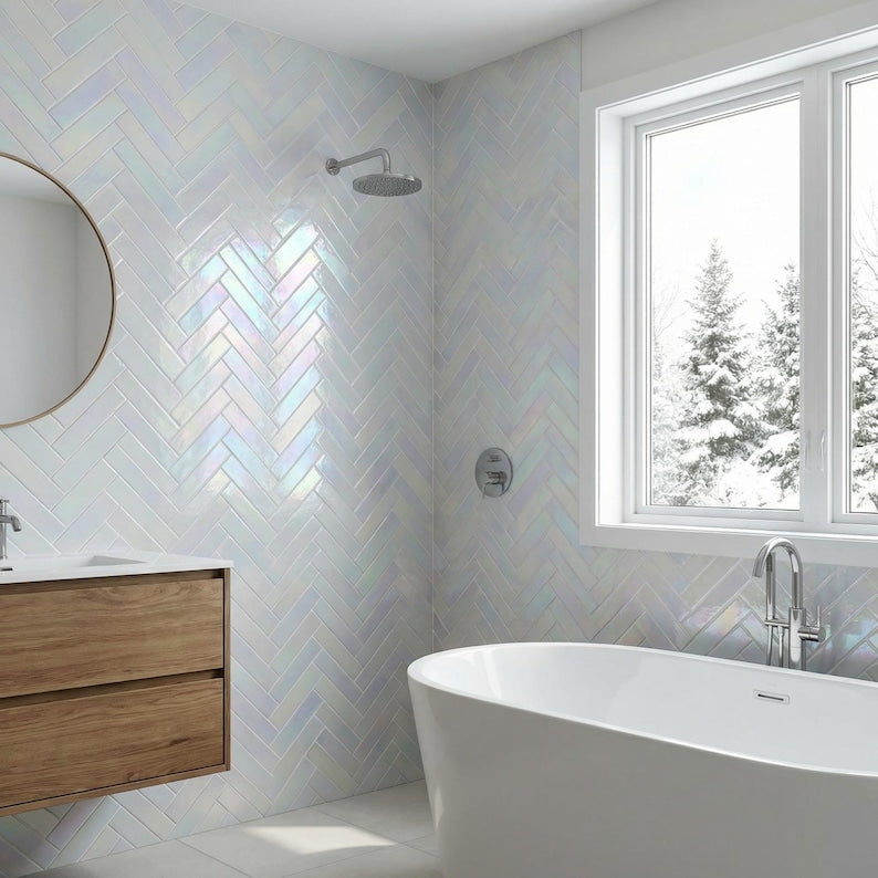 Vibrant Rainbow Iridescent Subway Tile
