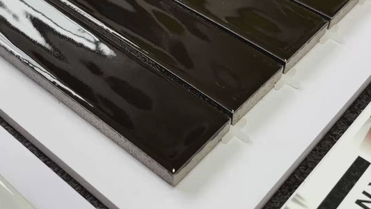 Handmade Kiln-fired Brick 40x250mm - Per Square Meter (100pcs) - Deep Black Mirror Finish N42502