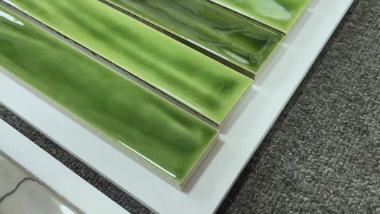 Handmade Kiln-fired Brick 40x250mm - Per Square Meter (100pcs) - Emerald Green Gradient Finish N42510
